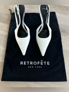 Retrofete White Pointed Slingback Pumps